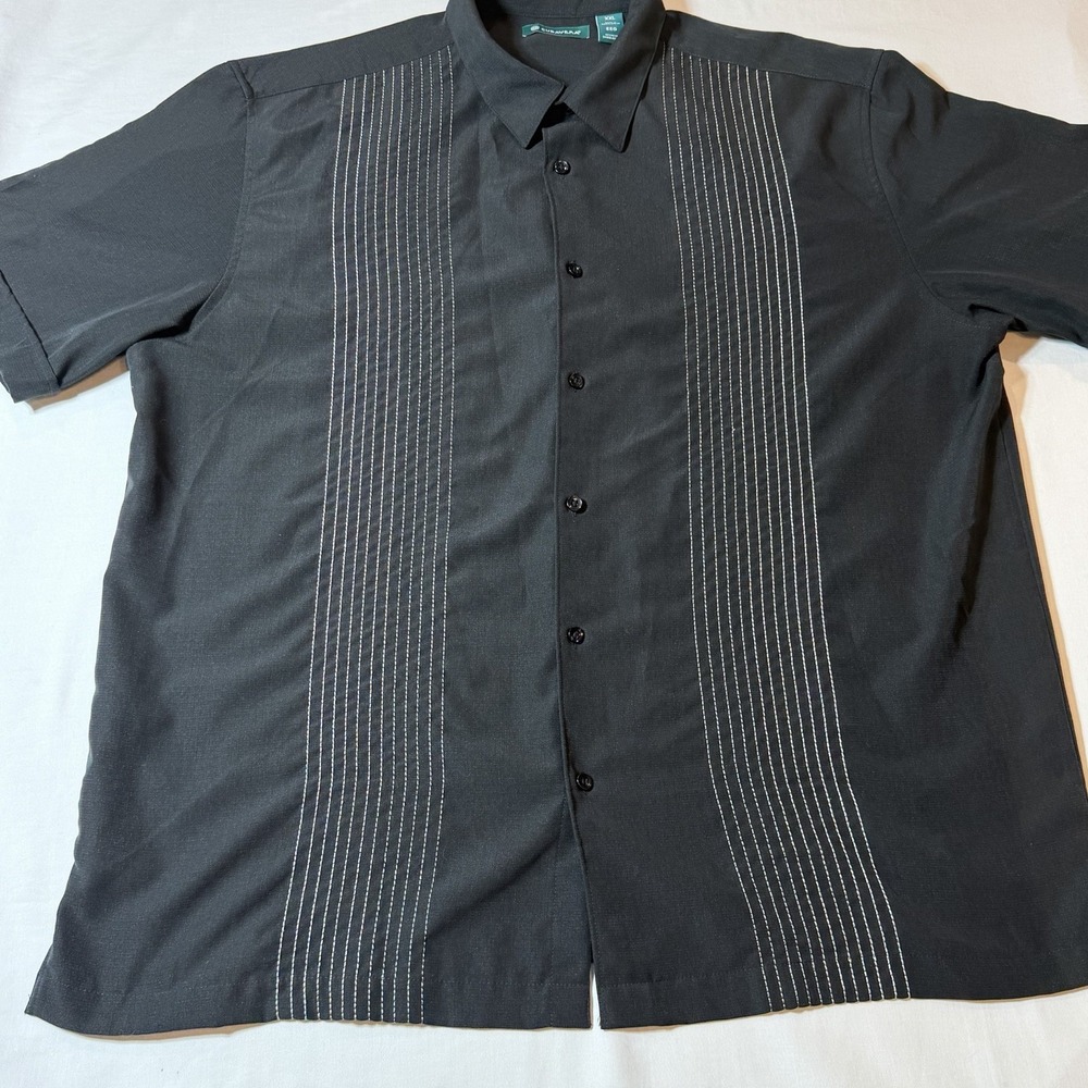Cubavera Cuban Retro Shirt Mens 2XL Black Short Sleeve Button Up Embroidered 90s